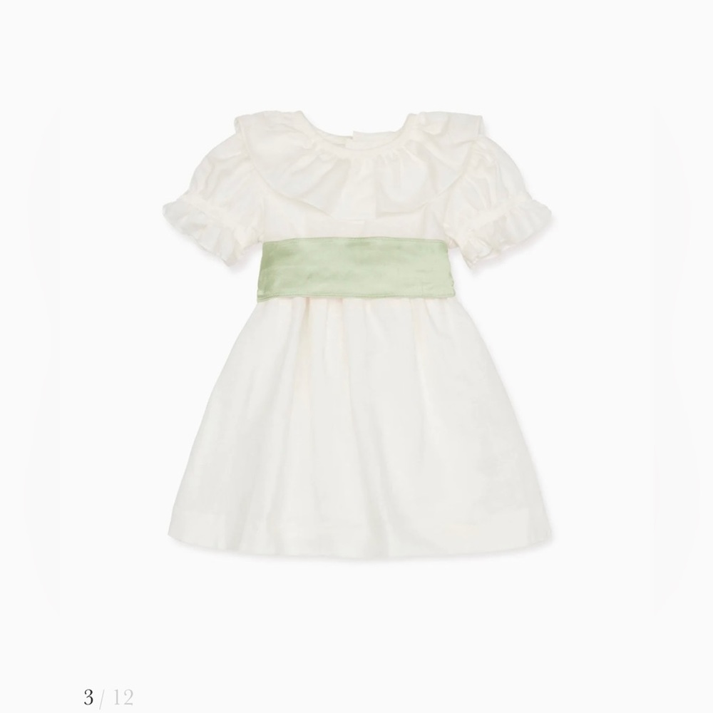 La Coqueta Vega Girls Ceremony Dress with Sage sash 8Y